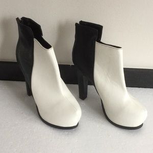Black and White Color Block Ankle Bootie